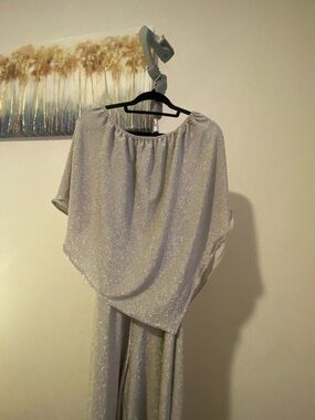 Silver Sparkle Off-Shoulder Evening Dress